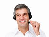 Charming customer service agent with headset on
