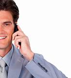 Smiling businessman talking on phone 