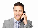 Smiling businessman on phone 