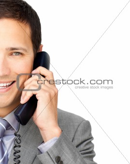 Close-up of a businessman talking on phone 