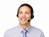 Young customer service agent with headset on 