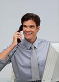 Assertive caucasian businessman on phone 
