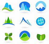 Nature, mountain and turism icons - blue and green