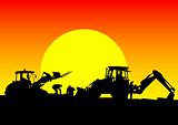 Tractor work on sunset