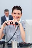Brunette business woman on phone
