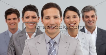Happy business group showing diversity 