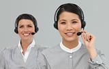 Female Customer service agents with headset on