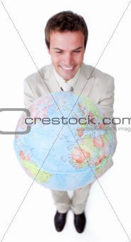 Visionary Businessman smiling at global business expansion
