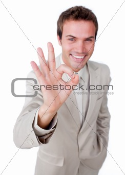 Charismatic businessman showing OK sign