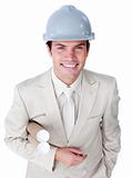 Assertive male architect wearing a hardhat 