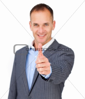 Positive businessman with thumb up 