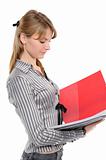 Young businesswoman holding a planner/folder