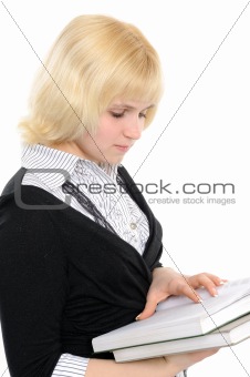 Young girl with long hair and book