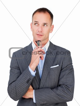 Mature businessman holding glasses 