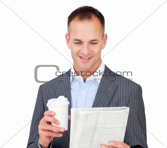 Attractive businessman holding a drinking cup 