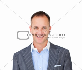 Cheerful businessman with headset on 