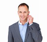 Positive Customer service agent using headset 