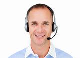 Portrait of a Customer service agent talking on headset