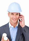 Self-assured male engineer talking on phone 