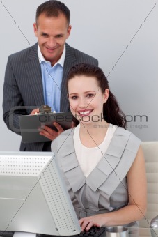 Beautiful businesswoman smiling at the camera 