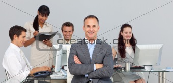 Concentrated Business partners working with their manager 