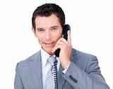 Confident businessman talking on phone 