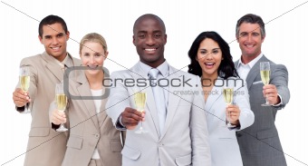 Portrait of multi-cultural business team drinking champagne