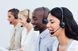 Multi-cultural business people working in a call center