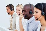 A diverse business people working in a call center