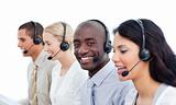 Competitive business people working in a call center