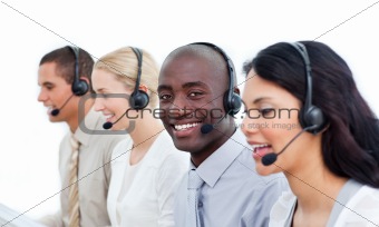 Competitive business people working in a call center