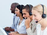 Young business people working in a call center