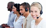 Cheerful business team with headset on