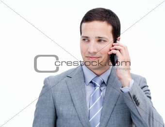 Confident businessman on phone standing 