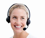 Charismatic businesswoman with headset on 