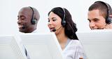 Multi-ethnic busines team working in a call center