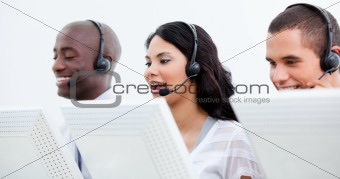 Multi-ethnic busines team working in a call center