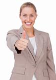 Successful businesswoman with thumb up 