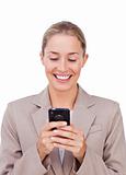 Attractive woman using her phone for texting