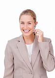 Assertive customer service representative using headset 