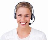 Smiling customer service agent looking at the camera 