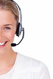 Close-up of a customer service agent