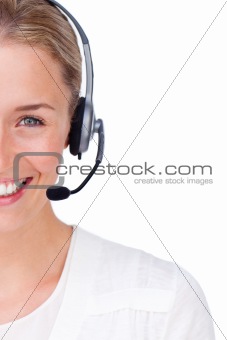 Close-up of a customer service agent