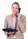 Attractive businesswoman on phone 