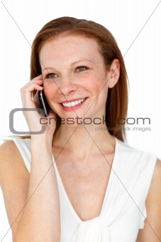 Smiling confident businesswoman on phone