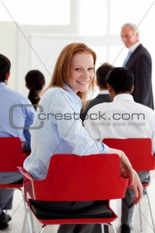 Attractive businesswoman smiling at the camera