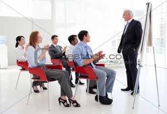 Senior businessman giving a conference