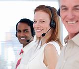 Business team working in a call center