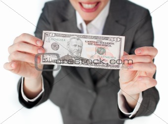 Close-up of a businesswoman holding cash