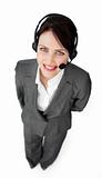 Confident customer service agent using a headset 
